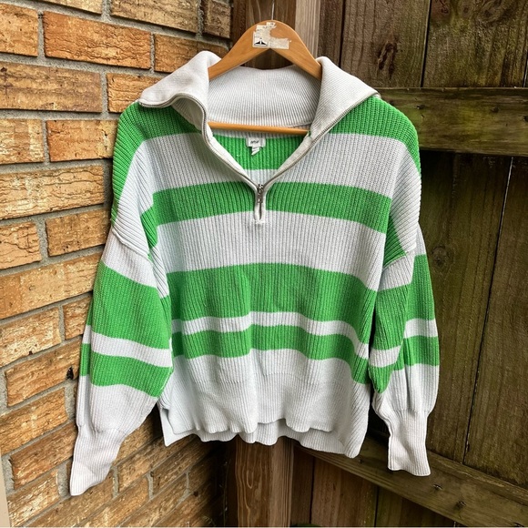 aerie Tops - Aerie Green and White Striped Sweatshirt